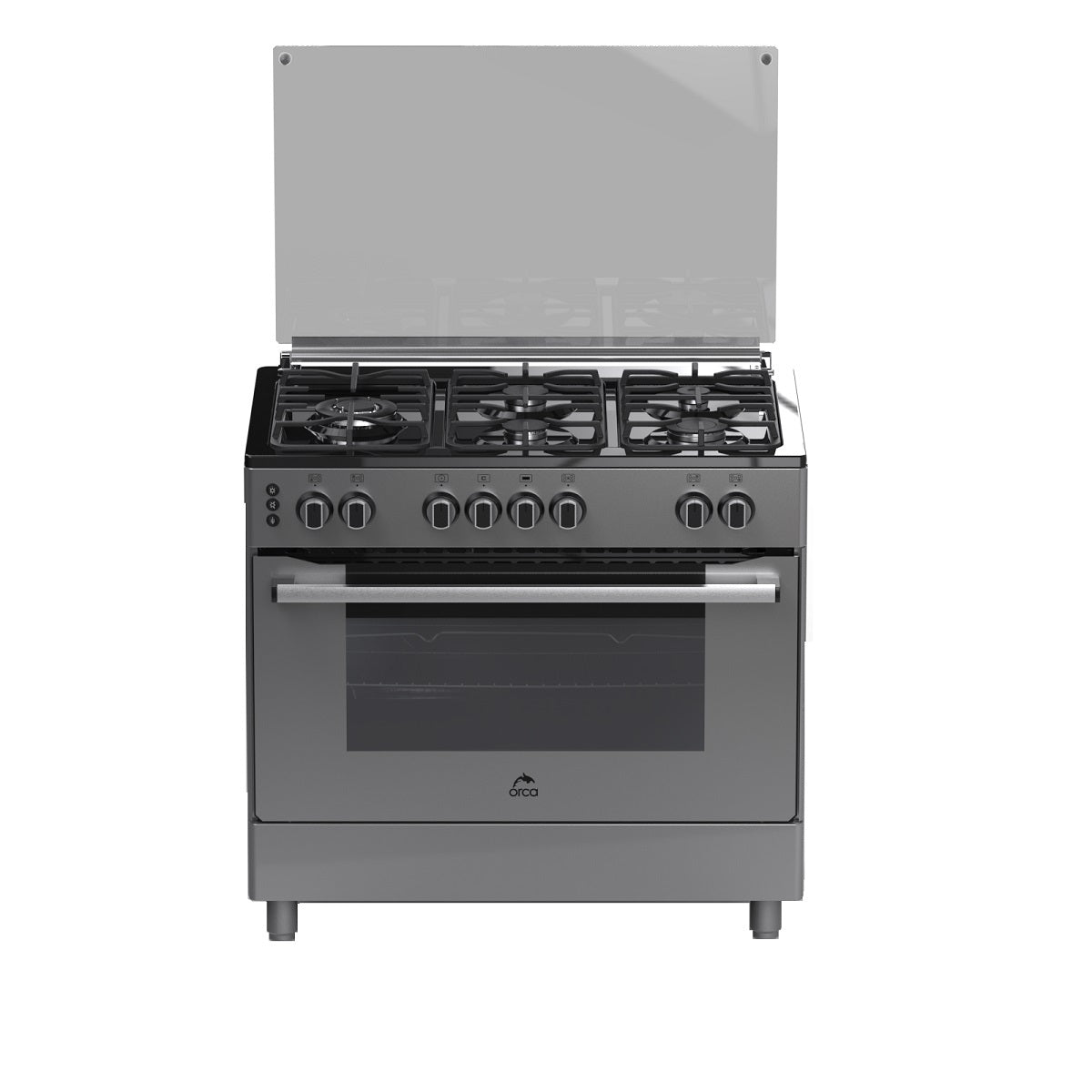Orca Gas Cooker 90x60, 5 Burners, Black, Flame Safety