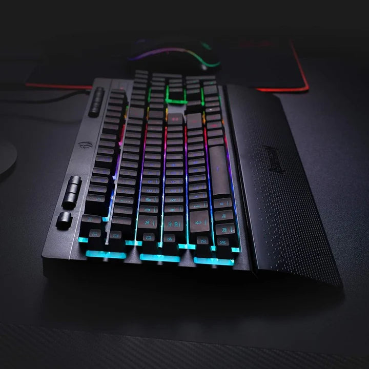 ريدراجون K512، لوحة مفاتيح ألعاب سلكية بغشاء وإضاءة خلفية RGB مع مفاتيح وسائط متعددة