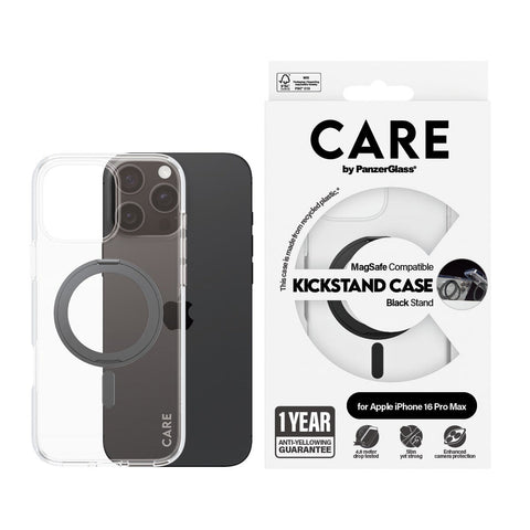 جراب CARE by PanzerGlass® مزود بحامل أسود وغطاء MagSafe لهاتف iPhone 16 Pro Max