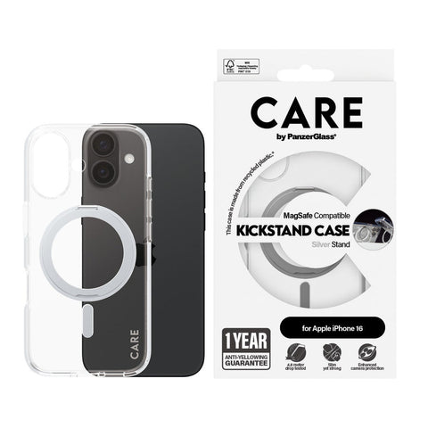 جراب CARE by PanzerGlass® مزود بحامل فضي وMagSafe لهاتف iPhone 16
