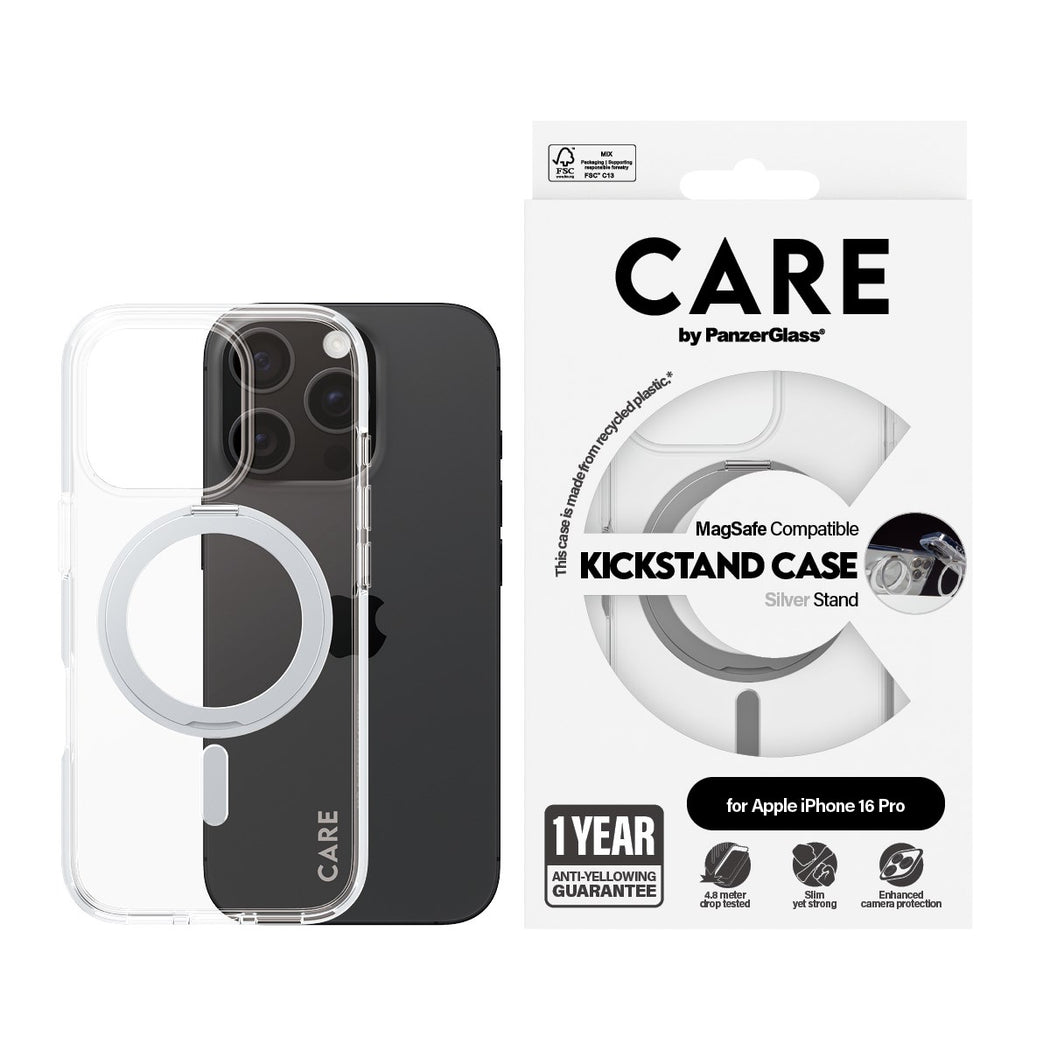 CARE by PanzerGlass® Case Feature Silver Kickstand & MagSafe iPhone 16 Pro