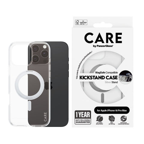جراب CARE by PanzerGlass® مزود بحامل فضي وغطاء MagSafe لهاتف iPhone 16 Pro Max