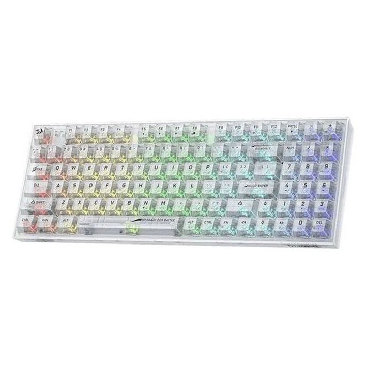 ريدراجون K628CT، بولوكس برو لوحة مفاتيح ميكانيكية للألعاب 75٪ بإضاءة RGB، سلكية USB-C، بلوتوث، ووايرلس 2.4 جيجاهرتز - بمفاتيح كريستالية شفافة