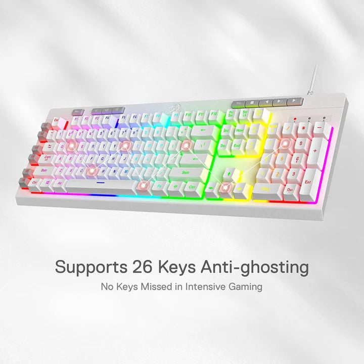 ريدراجون K512، لوحة مفاتيح ألعاب سلكية بغشاء وإضاءة خلفية RGB مع مفاتيح وسائط متعددة