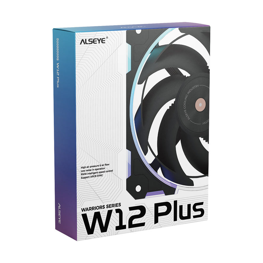 Alseye W12 Plus High Air Pressure Case Fan, Black, with ARGB Sync