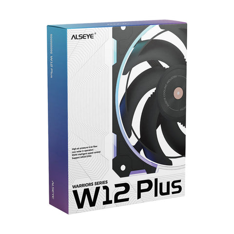 Alseye W12 Plus High Air Pressure Case Fan, Black, with ARGB Sync