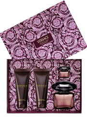 مجموعة هدايا عطر فيرساتشي كريستال نوار للنساء (عطر 90 مل + زجاجة صغيرة 5 مل + لوشن للجسم 100 مل + جل استحمام 100 مل)