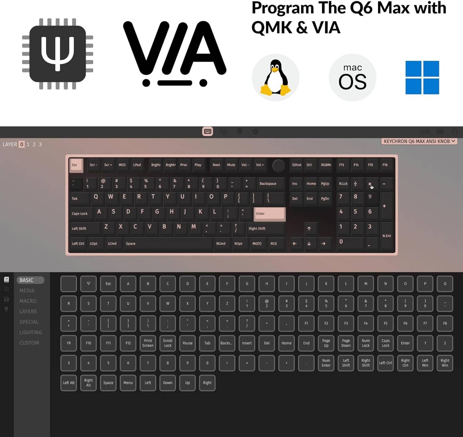 Keychron, Q6 Max QMK/VIA Wireless Custom Mechanical Keyboard - Carbon Black (English/Arabic Layout)