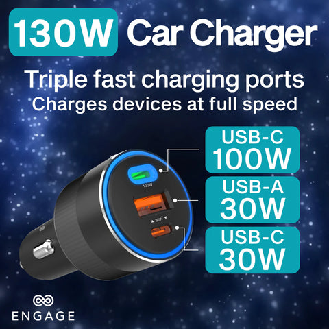 Engage, 3 Port Car Charger (130W)
