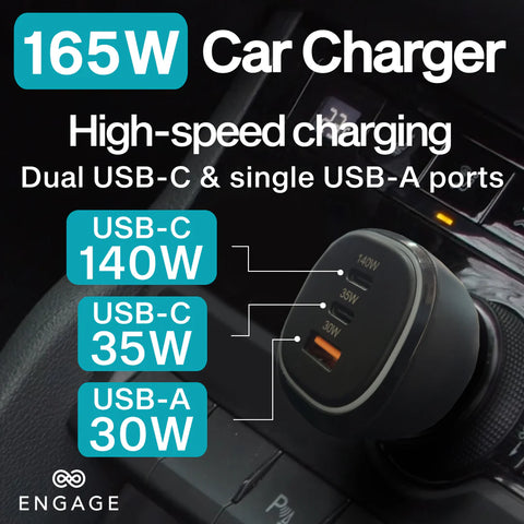 Engage, 3 Port USB-C Car Charger (165W)