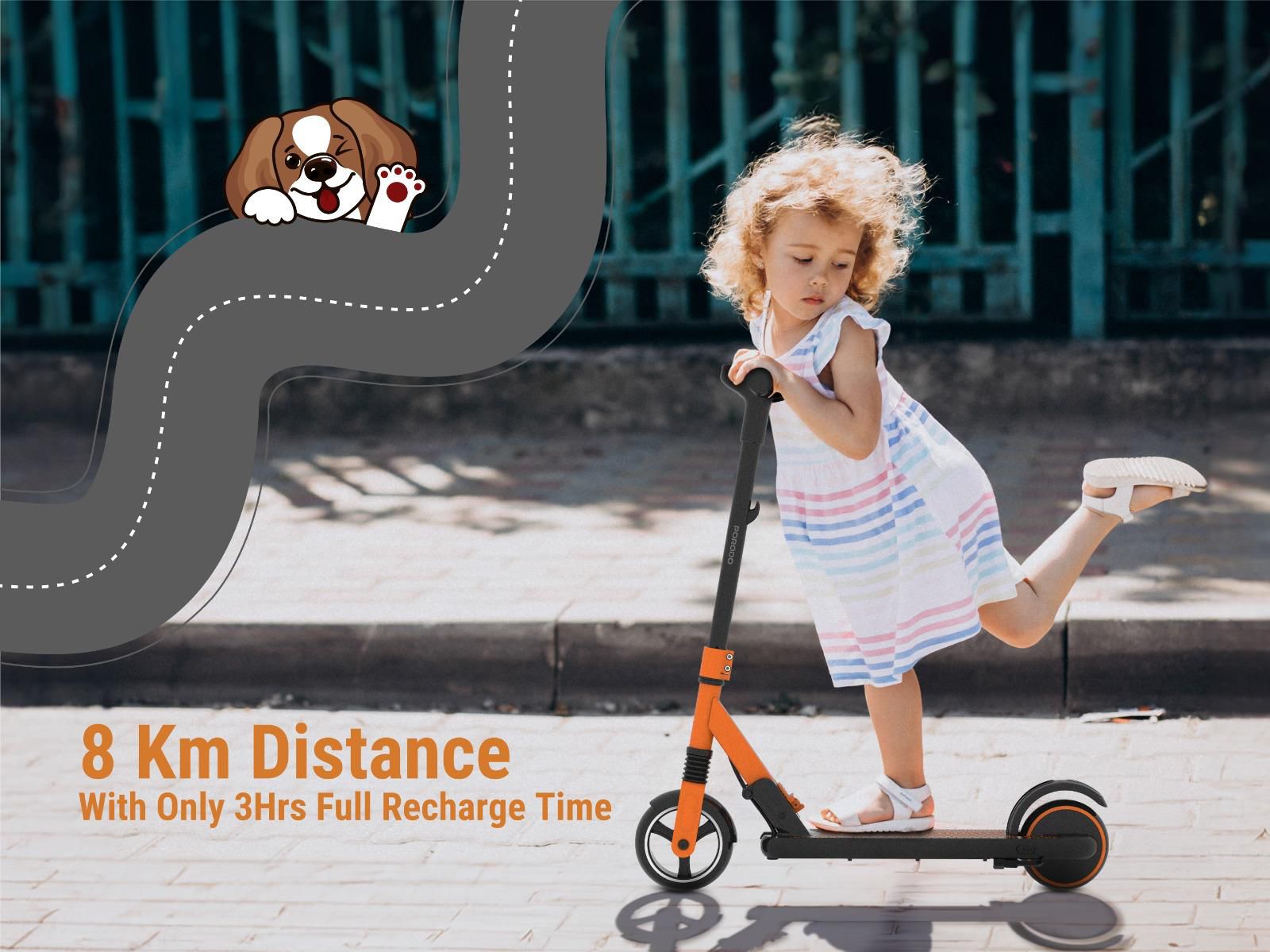 Porodo Lifestyle Kids Electric Scooter (130W, 14km/h, 8km Range, Ages 6–12)