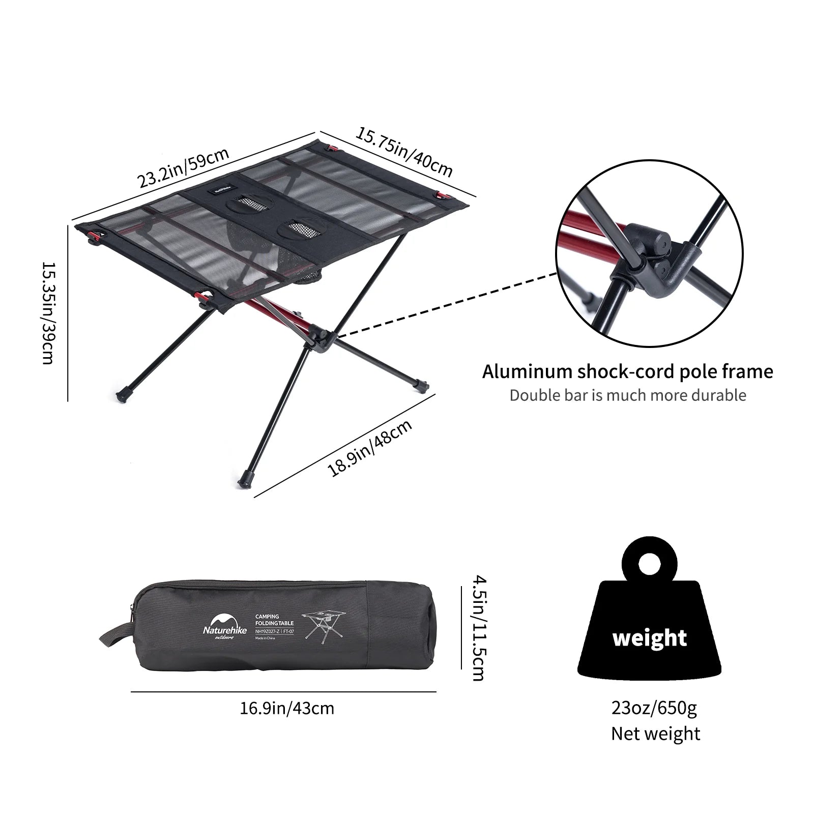 Naturehike FT07 Foldable Camping Table - Black