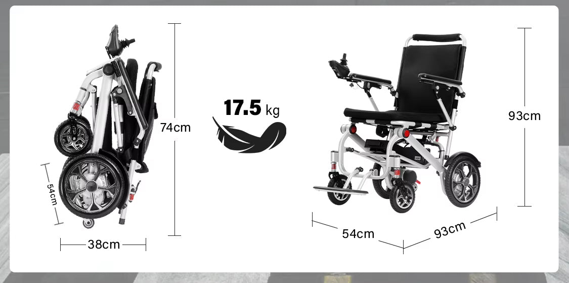 Lightweight Folding Electric Wheelchair with Dual Motor, Compact - 130kg Load Capacity