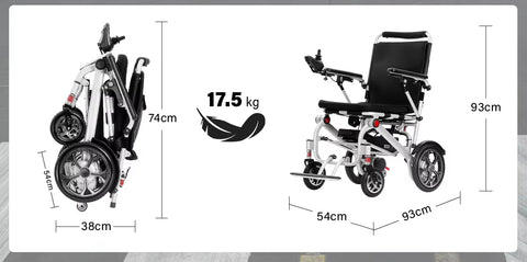 Lightweight Folding Electric Wheelchair with Dual Motor, Compact - 130kg Load Capacity