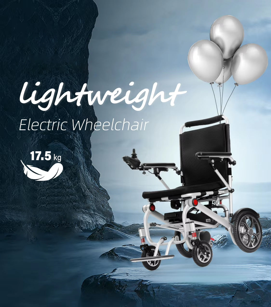 Lightweight Folding Electric Wheelchair with Dual Motor, Compact - 130kg Load Capacity