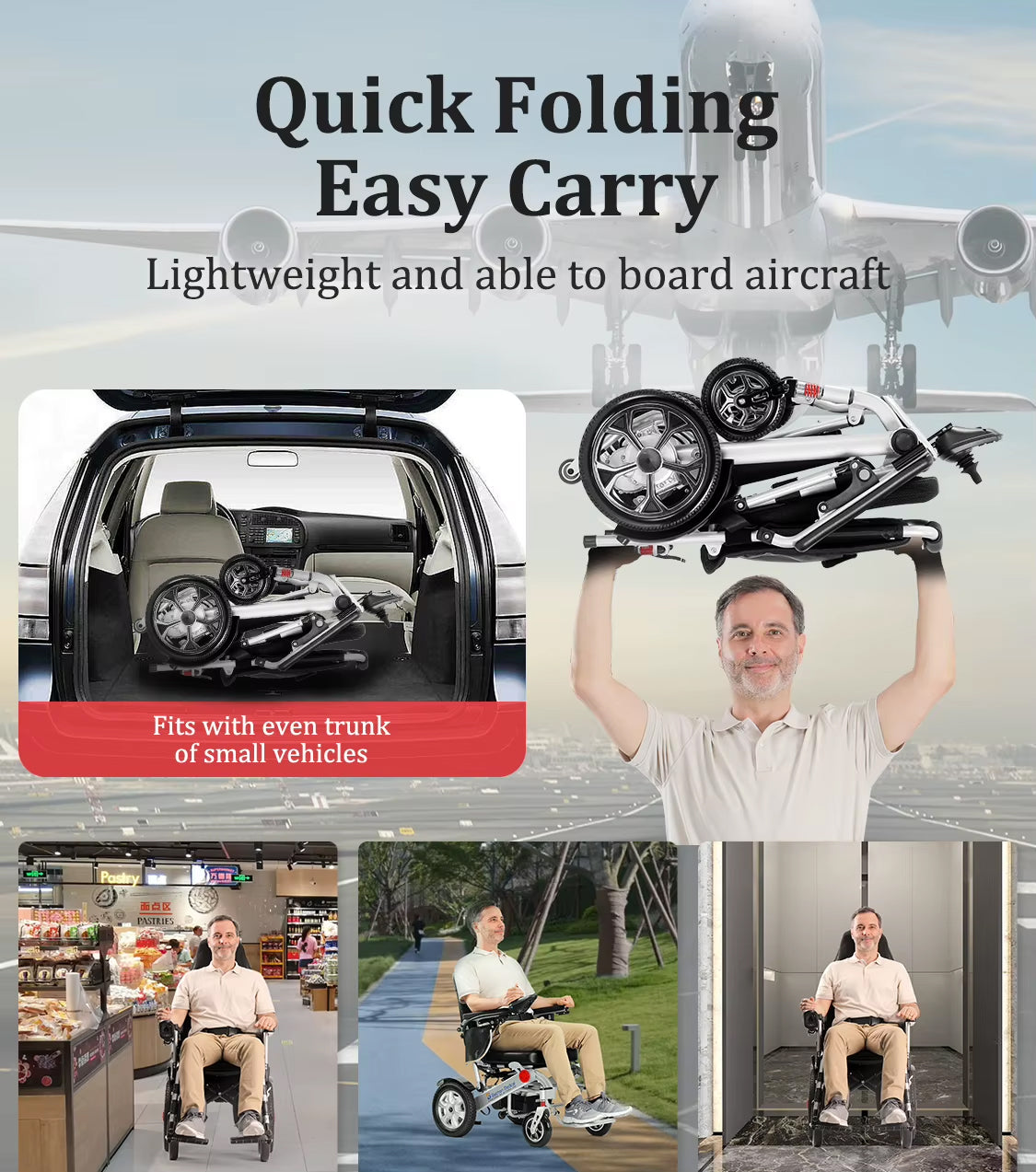 Lightweight Folding Electric Wheelchair with Dual Motor, Compact - 130kg Load Capacity