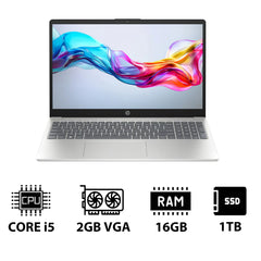 HP 15-FD0147NE - 15.6 بوصة FHD / i5 / 16 جيجابايت / 1 تيرابايت (NVMe M.2 SSD) / MX570 2 جيجابايت VGA / DOS (بدون نظام تشغيل) / 1YW / فضي طبيعي - كمبيوتر محمول