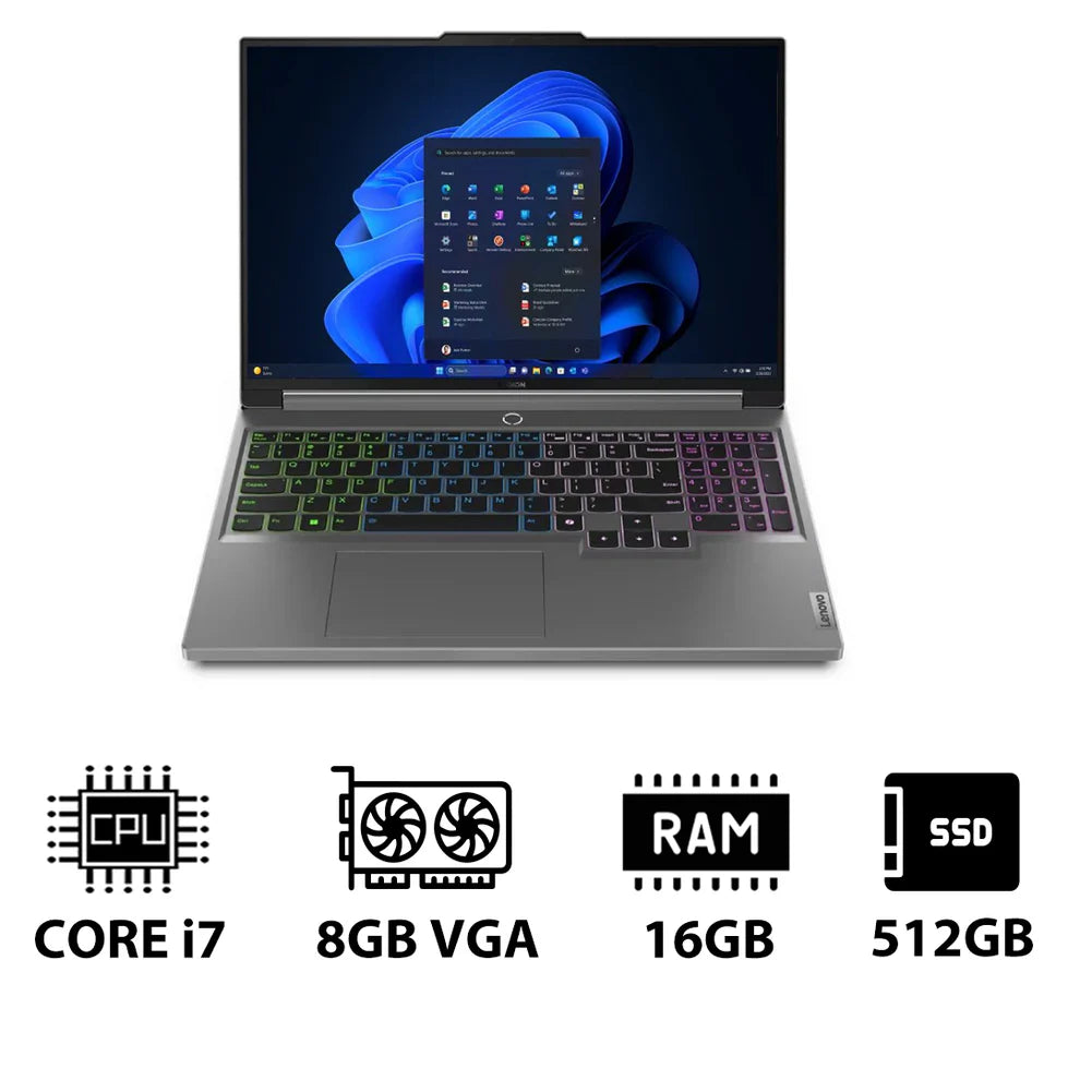 لينوفو ليجيون 5 الجيل التاسع - 16.0 بوصة WQXGA / i7 / 16 جيجابايت / 512 جيجابايت (NVMe M.2 SSD) / RTX 4060 8 جيجابايت VGA / ويندوز 11 هوم / 2YW / عربي/إنجليزي / لونا رمادي - لابتوب