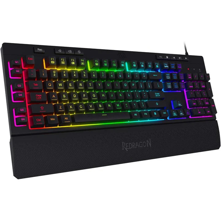 ريدراجون K512، لوحة مفاتيح ألعاب سلكية بغشاء وإضاءة خلفية RGB مع مفاتيح وسائط متعددة