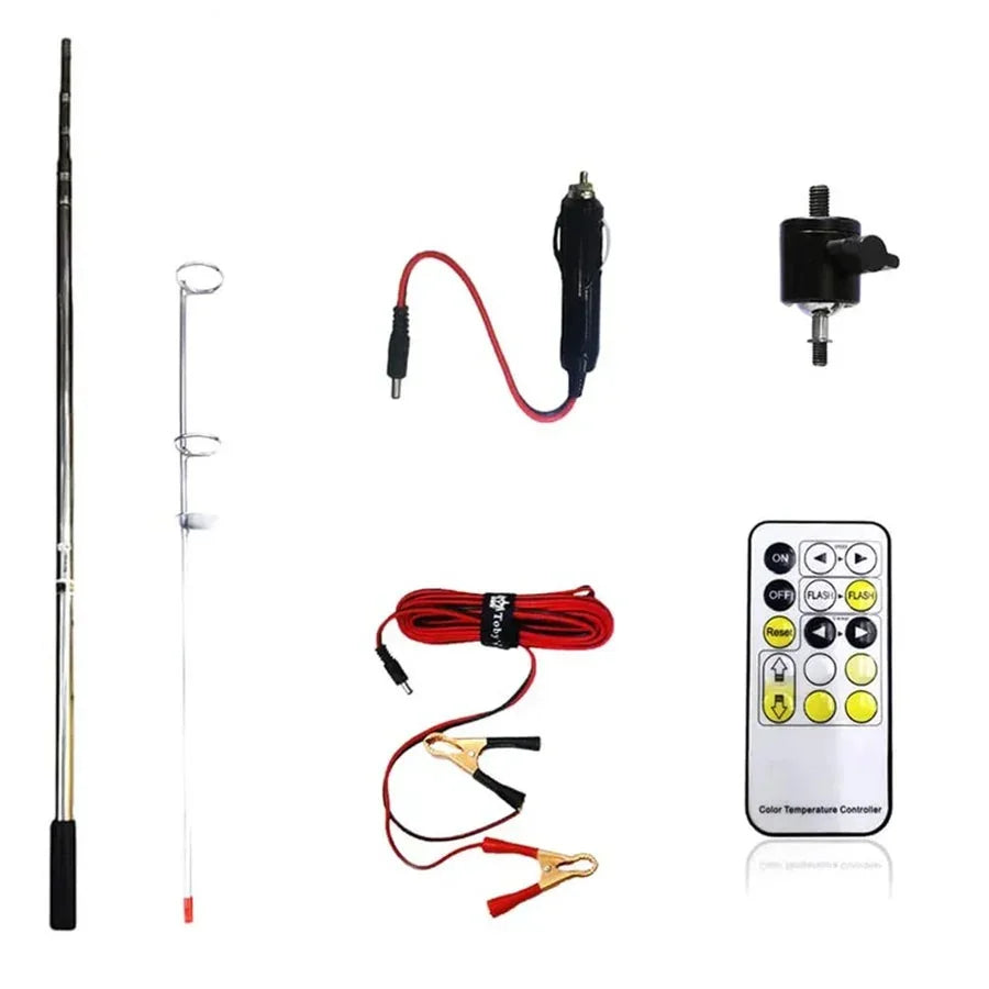 KKF 46W Telescopic LED Camping Light, 3.5m Adjustable Pole, 4500 Lumens, Remote Control & 8 Lighting Modes, 12V Car Battery Compatible for Outdoor Work, Camping & Emergency Lighting