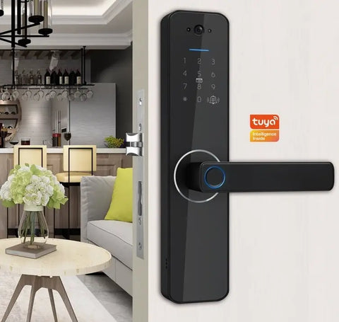 غوبيتا C13 برو، قفل ذكي واي فاي TUYA مع كاميرا وشاشة للأبواب الخشبية، بصمة الإصبع، RFID والتحكم عبر التطبيق