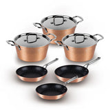 Berlinger Haus Hammered Cooking Set 9 Pcs Set Casseroles (30+26+22 cm) + Fry Pan (30+26+22 cm) - Copper