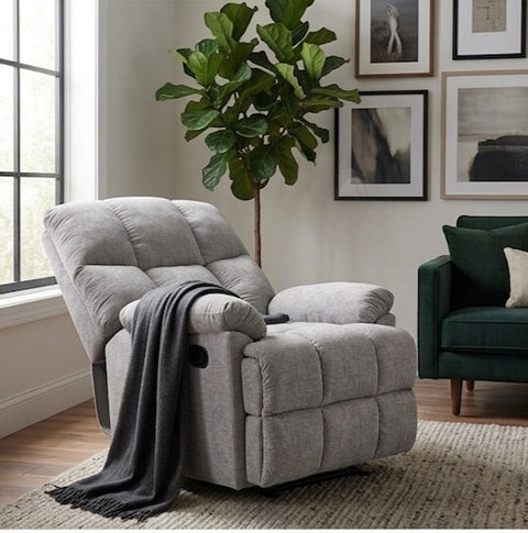 Lounge Swivel Rocking Recliner Sofa – Chenille Fabric (88 x 94 x 103 cm) - Light Grey