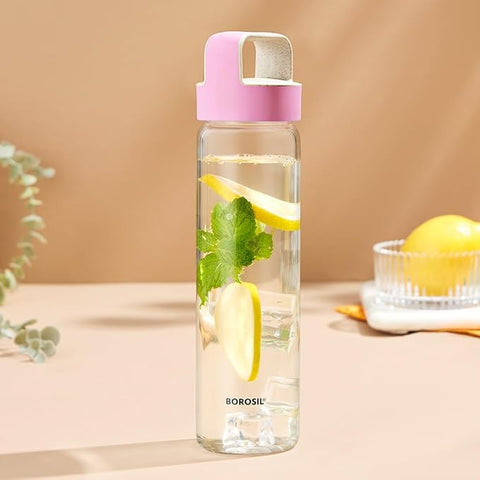 Borosil Borosilicate Glass Water Bottle with Leakproof Airtight Lid, Fridge Safe Wide Mouth Clear Bottle