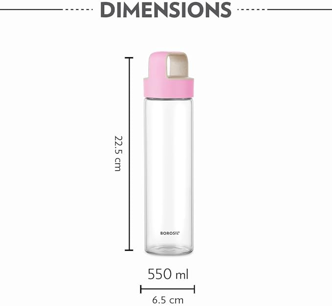 Borosil Borosilicate Glass Water Bottle with Leakproof Airtight Lid, Fridge Safe Wide Mouth Clear Bottle