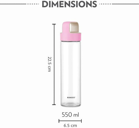 Borosil Borosilicate Glass Water Bottle with Leakproof Airtight Lid, Fridge Safe Wide Mouth Clear Bottle