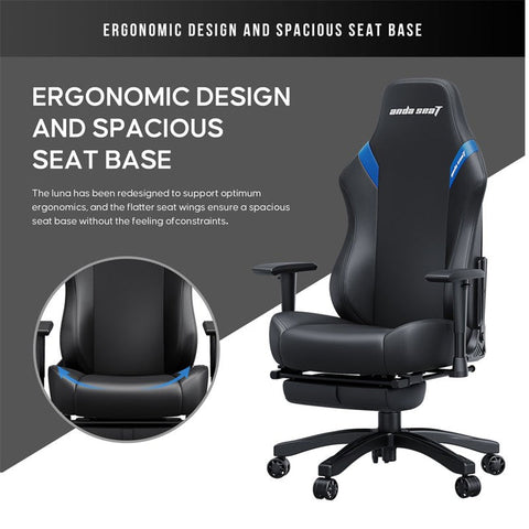 Andaseat Luna Pro with Footrest, Large Gaming Chair, PVC Leather