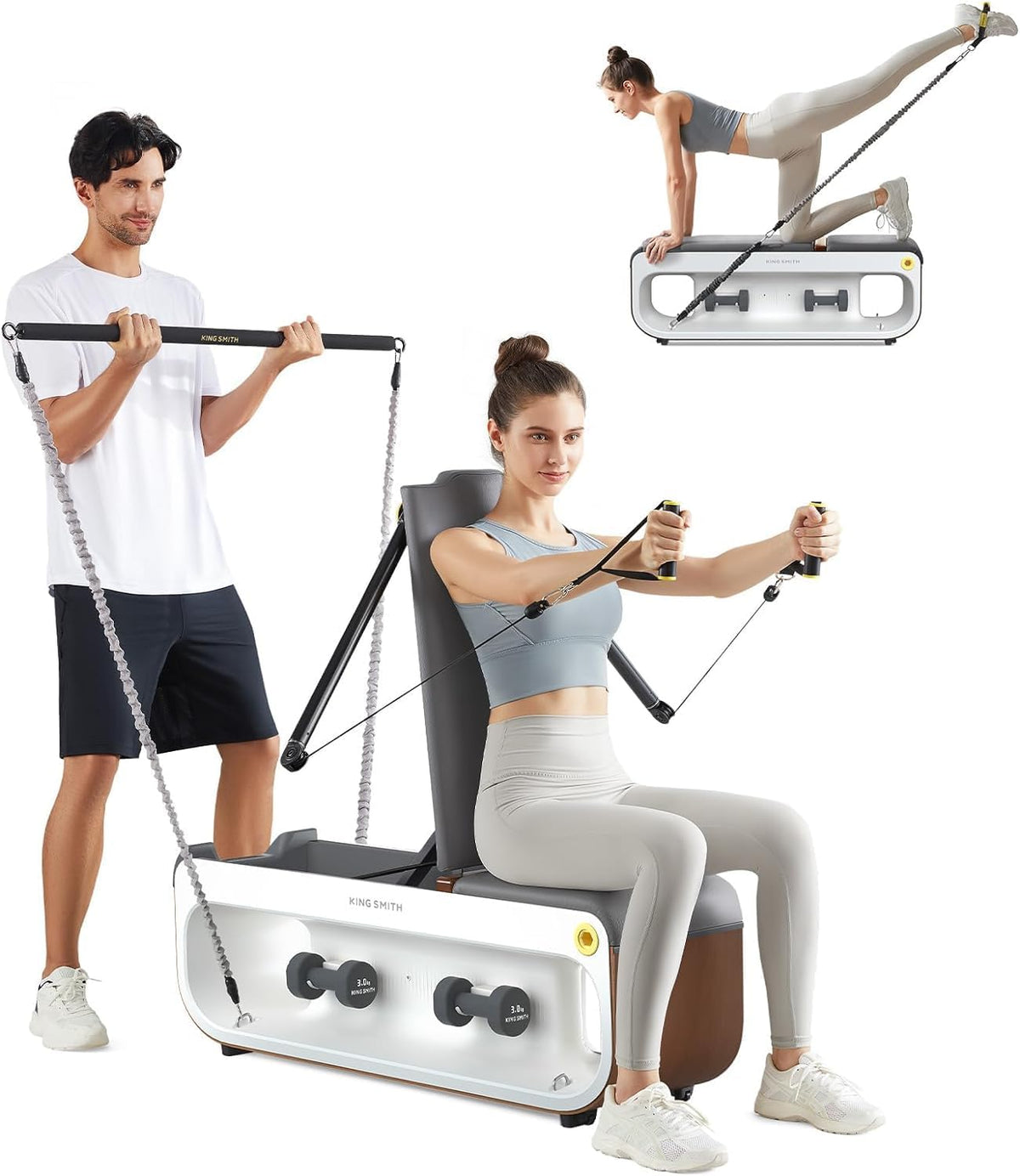 KINGSMITH Weight Bench with Cable System, Adjustable Workout Bench with Dumbbell Rack for Home Gym Strength Training