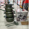 OSFE 12 PCS Aluminum Nonstick Granite Cookware Set (32, 28, 24, 20 cm Pots, 28 cm Pan with 2 Pcs of Utensil Tools) - Green