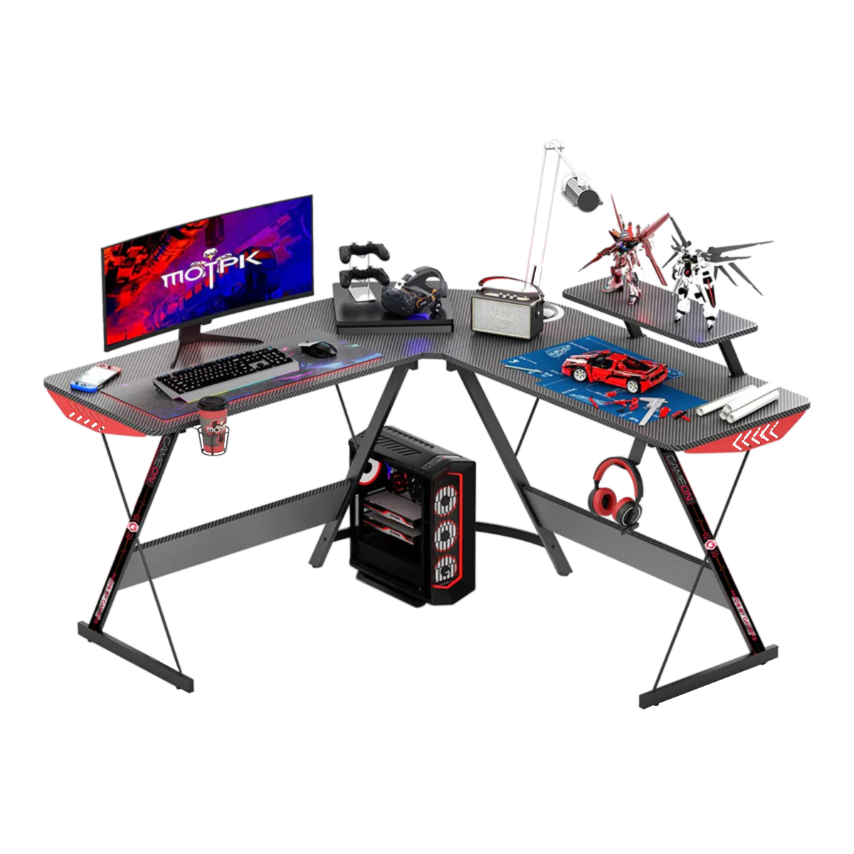 GAMEON L-Shaped Slayer I Series Gaming Desk (129x129x74cm) - Table Top (80x46cm)