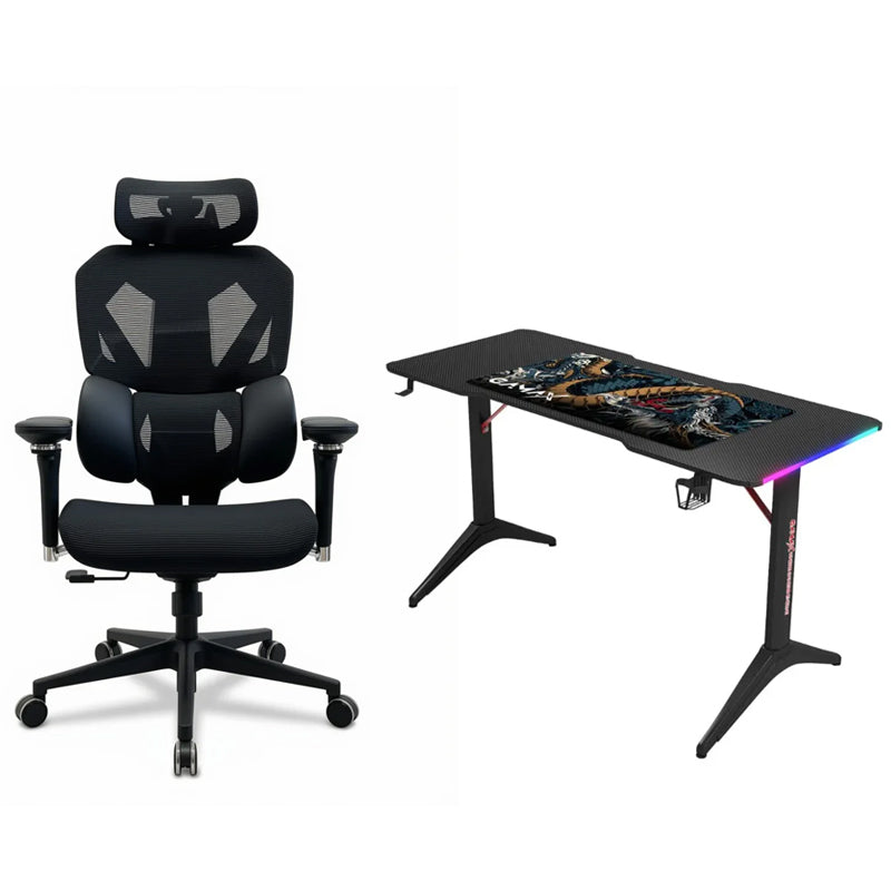 Sades Phoenix Adjustable Mesh Gaming Chair with Gamax RGB Carbon Fiber Gaming Desk