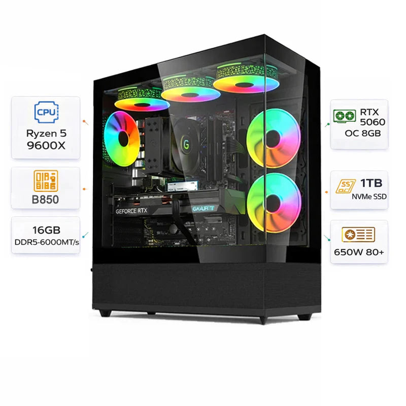 Gaming PC Amd Ryzen 5 9600X, RTX 5060, DDR5 16GB RAM