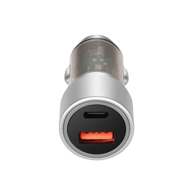 Powero+ Crysta Dual Port Car charger 38W with Braided Type-C to Type-C Cable - Silver
