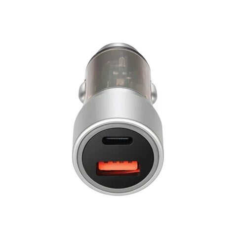 Powero+ Crysta Dual Port Car charger 38W with Braided Type-C to Type-C Cable - Silver