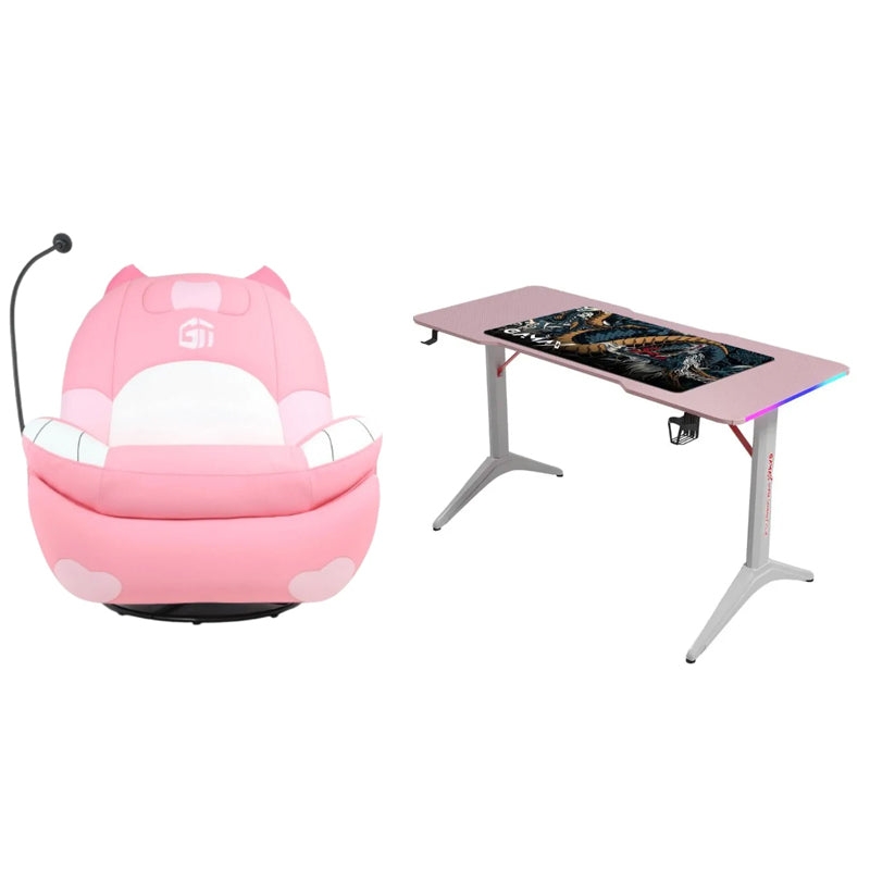 كرسي الألعاب جيمر تك Chill Pod - الإصدار الوردي مع طاولة الألعاب جاماكس RGB المصنوعة من ألياف الكربون
