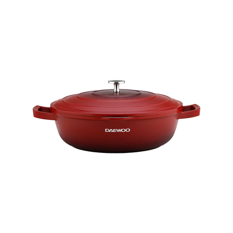 Daewoo 28 cm Shallow Granite Casserole with Lid - Red