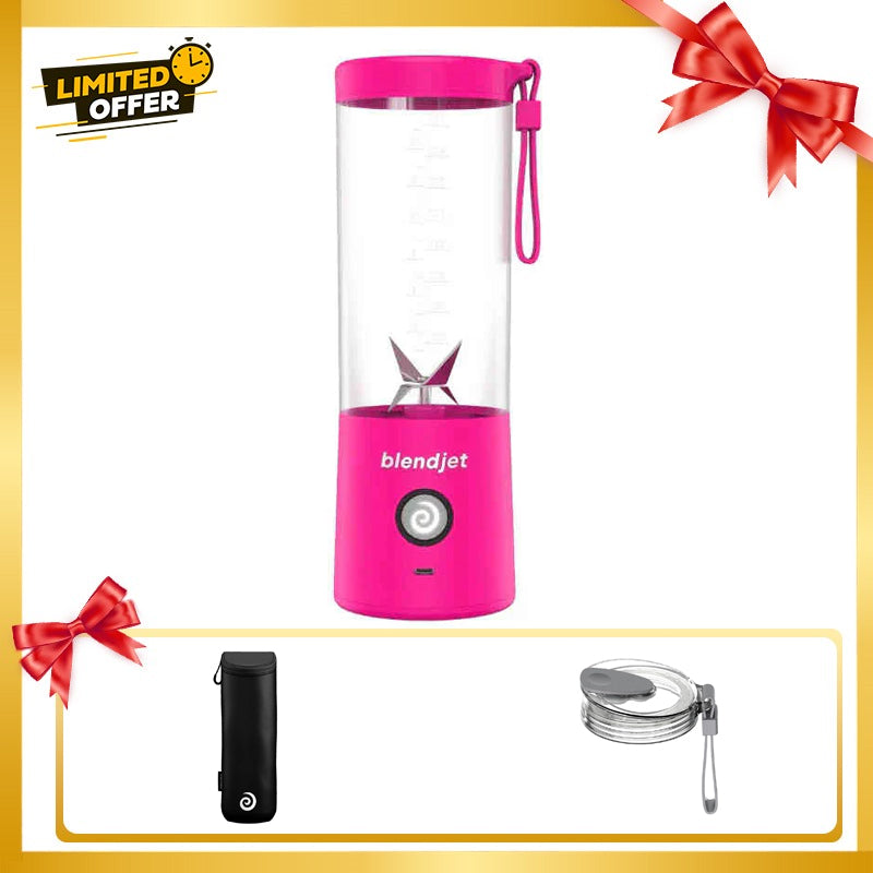 Blendjet V2 Portable Blender 475ml, USB-C Rechargeable with Jetsetter Sleeve and Drinking Lid Free - Hot Pink