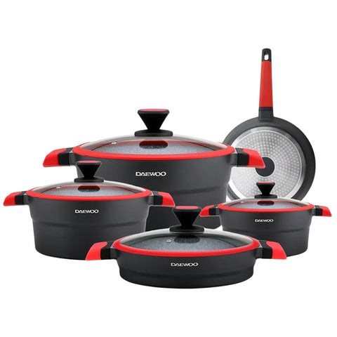 Daewoo X Series 9-Piece Granite Cooking Set - Black/Red