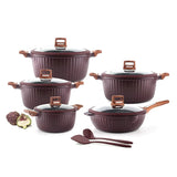 OSFE Granite Cookware Set 12 pcs (Pot 32, 28, 24, 20 cm, Pan 28 cm) with Free 2 Pcs of Utensil Tools - Crimson