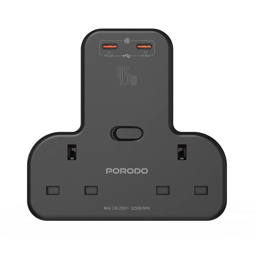 Porodo Multi-Port Wall Socket - Black
