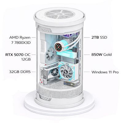 Gaming PC AMD Ryzen 7 7800X3D, RTX 5070, 32GB DDR5, 2TB NVMe Windows 11 Pro - White Build