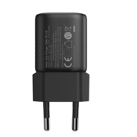 أنكر شاحن زولو 20 واط بتقنية GaN ومنفذ تايب سي – أسود