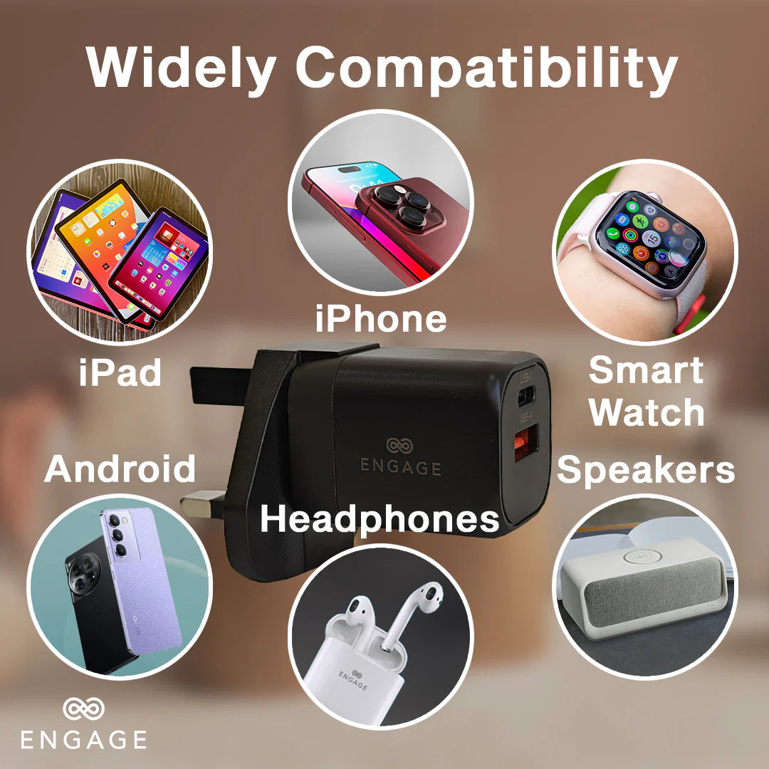 Engage, Dual Port Fast Adapter/Charger (20W) with Interchangeable Adapter