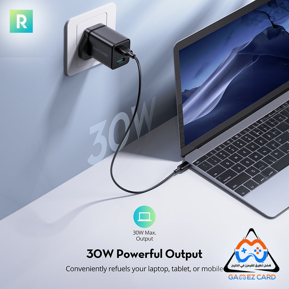 شاحن حائط راف باور PD 30 واط RP-PC170 - أسود 