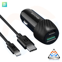 شاحن سيارة RAVPower 44 واط + 1 متر كومبو RP-VC031 - أسود 
