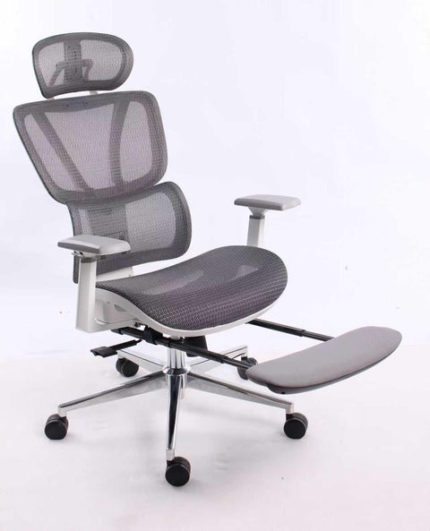 Black Bull Ergonomic Mesh Gaming & Office Chair with Footrest - White & Gray